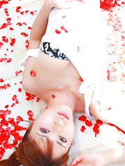 Saki Yamaguchi Asian spoils leering body in water with petals