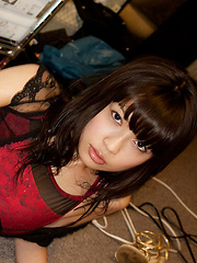 Yuuri Shiina Asian in corset and fishnets loves changing clothes