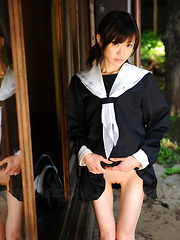 Aroused Japanese teen Aoba Itou shows pussy