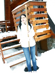 Snow shoveling teen goes inside for some very sexual fun