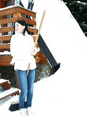 Snow shoveling teen goes inside for some very sexual fun