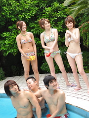Japanese girls enjoy in some sexy pool party